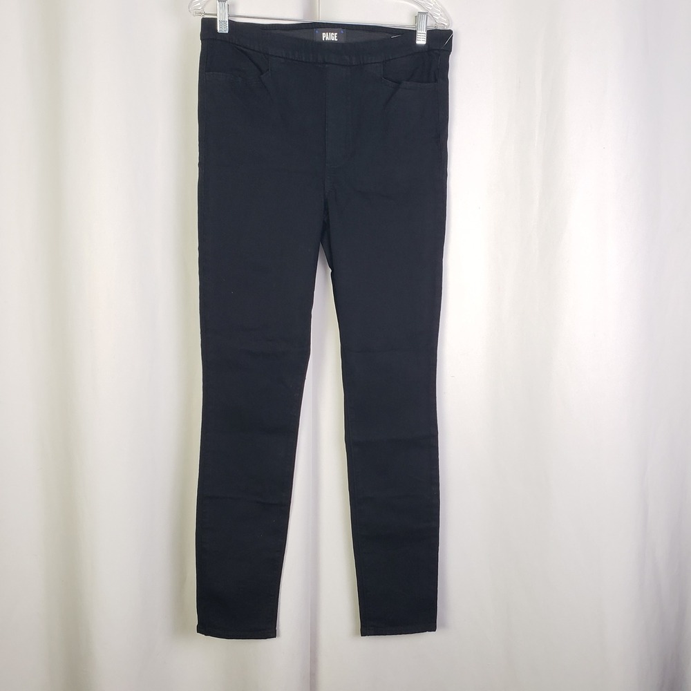 PAIGE Hoxton Ultra Skinny Pull On Jeans Black Shadow High Rise Transcend Sz 30